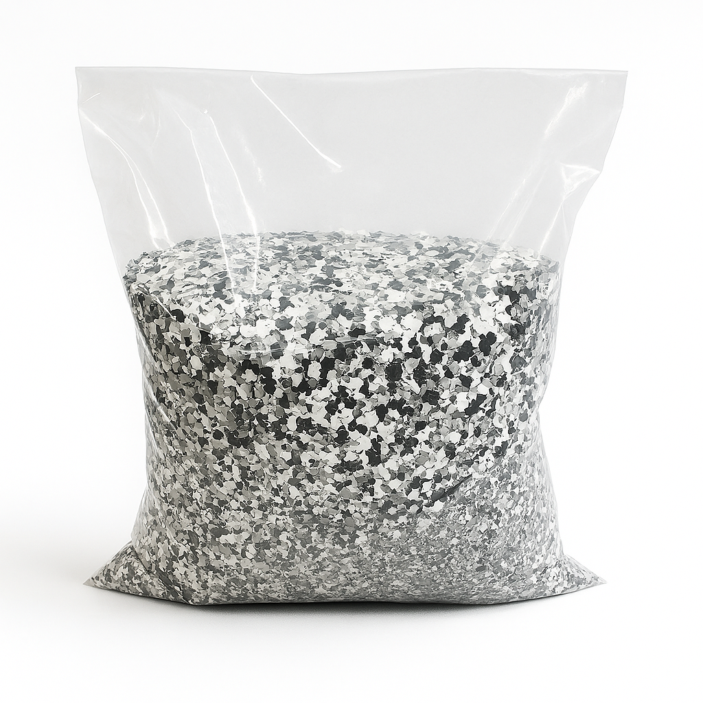 Farbchips 3mm Granitmischung - Schwarz/Weiß/Grau - 1kg, Bild der 3 Farben