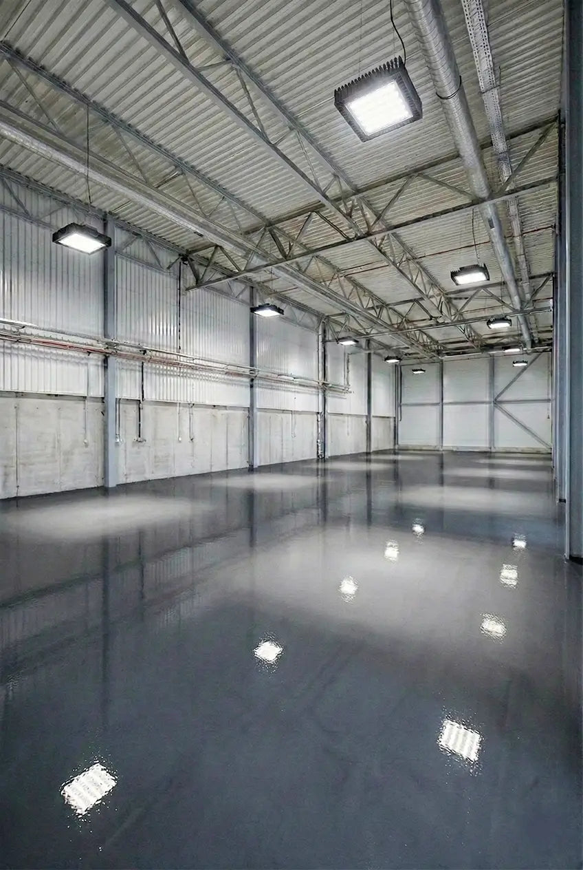 Bodenbeschichtung-Komplettset - Grundierung & Verlaufsbeschichtung verlegt in einer Industriehalle | Bauchemie.at