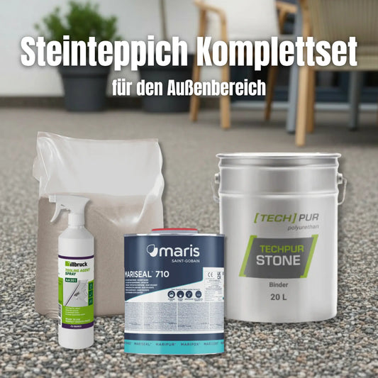 Steinteppich-Komplettset für den Außenbereich - TECHPUR Marmorkies (2-4mm) 25kg