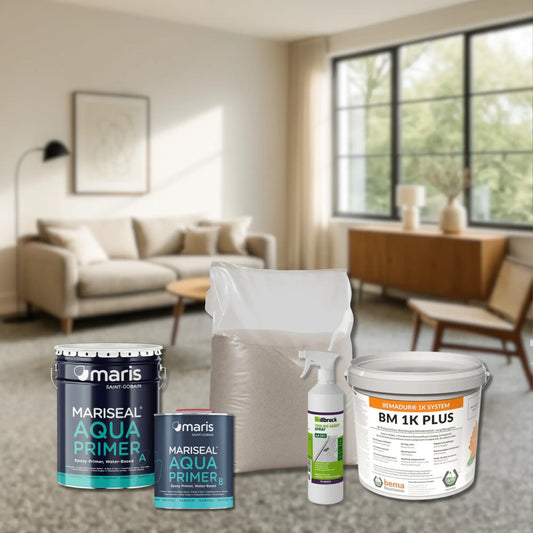 Steinteppich-Komplettset für den Innenbereich - TECHPUR Marmorkies (2-4mm) 25kg bei Bauchemie.at online bestellen