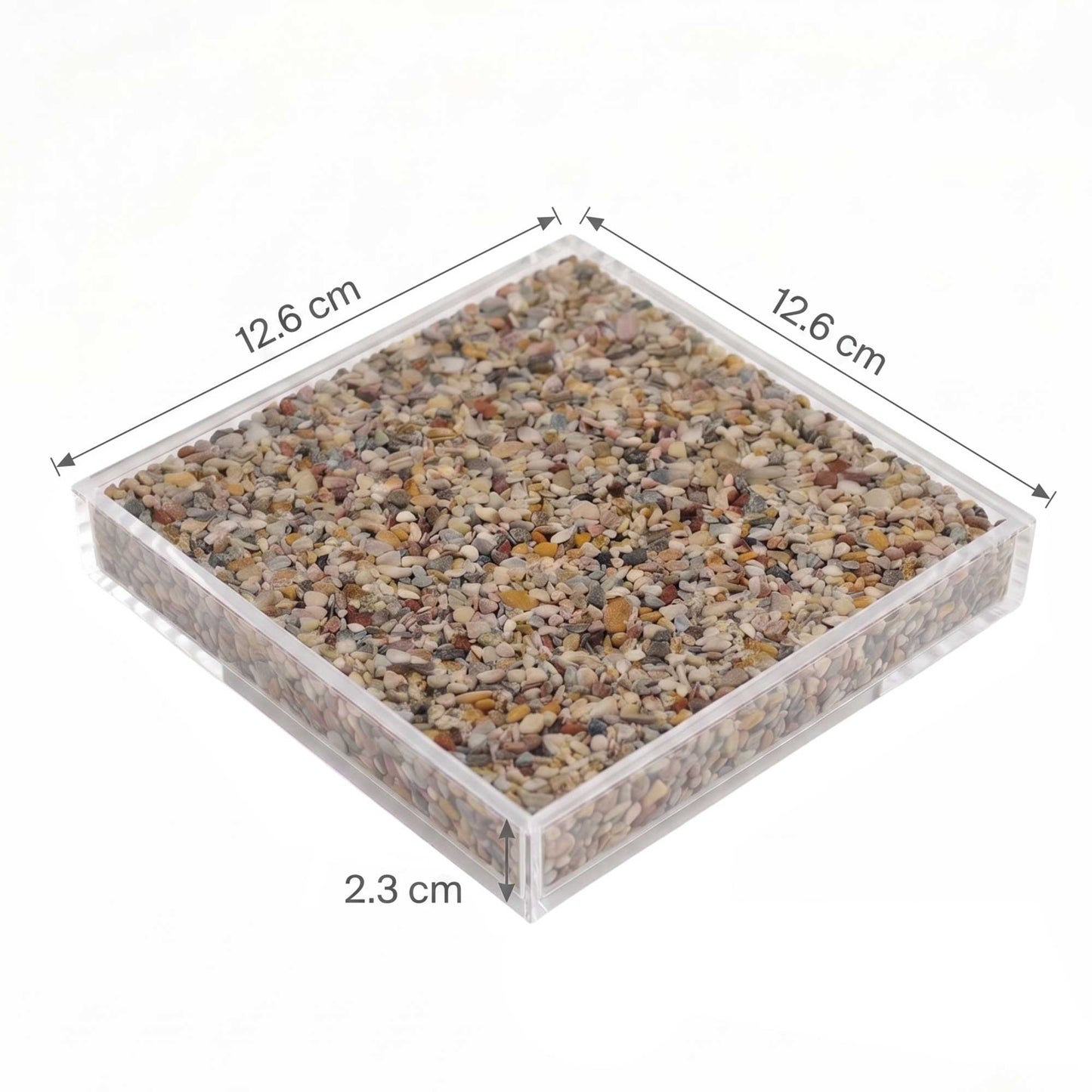 Steinteppich Musterplatten 12,5 x 12,5 x 2,5 cm – 18 Farben | Marmorkies 2–4 mm Maße