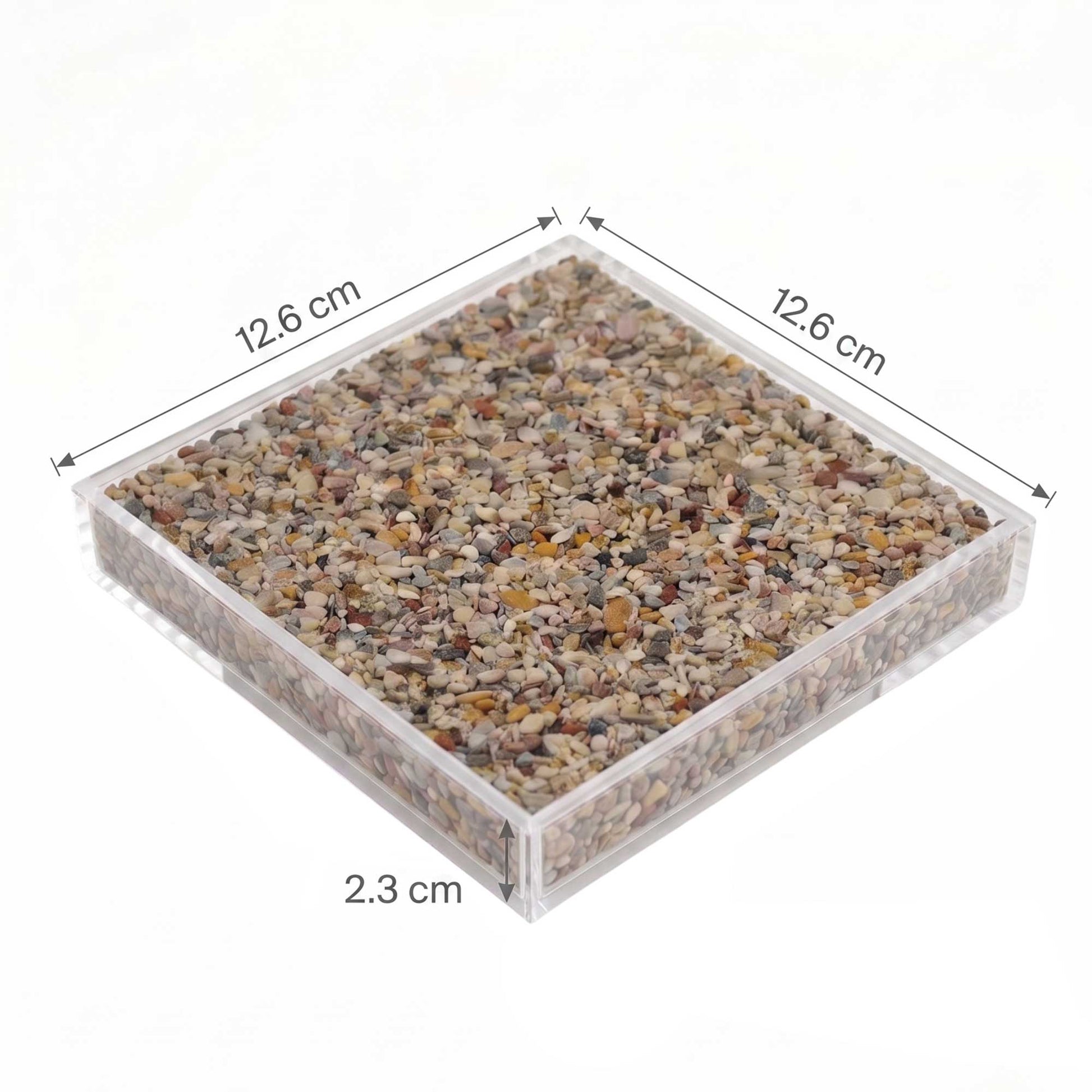 Steinteppich Musterplatten 12,5 x 12,5 x 2,5 cm – 18 Farben | Marmorkies 2–4 mm Maße