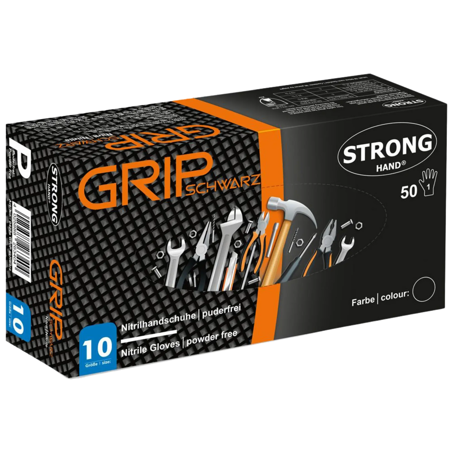 STRONGHAND Nitril Einweghandschuhe Diamond Grip Schwarz, puderfrei, EN ISO 374 Kat. III, Größe XL (10), 50 Stück