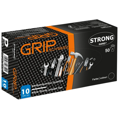 STRONGHAND Nitril Einweghandschuhe Diamond Grip Schwarz, puderfrei, EN ISO 374 Kat. III, Größe XL (10), 50 Stück