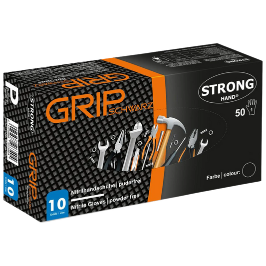 STRONGHAND Nitril Einweghandschuhe Diamond Grip Schwarz, puderfrei, EN ISO 374 Kat. III, Größe XL (10), 50 Stück